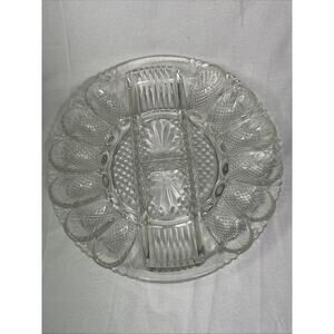 Vintage LE Smith Glass Deviled Egg Serving Platter Pineapple Pattern Plate